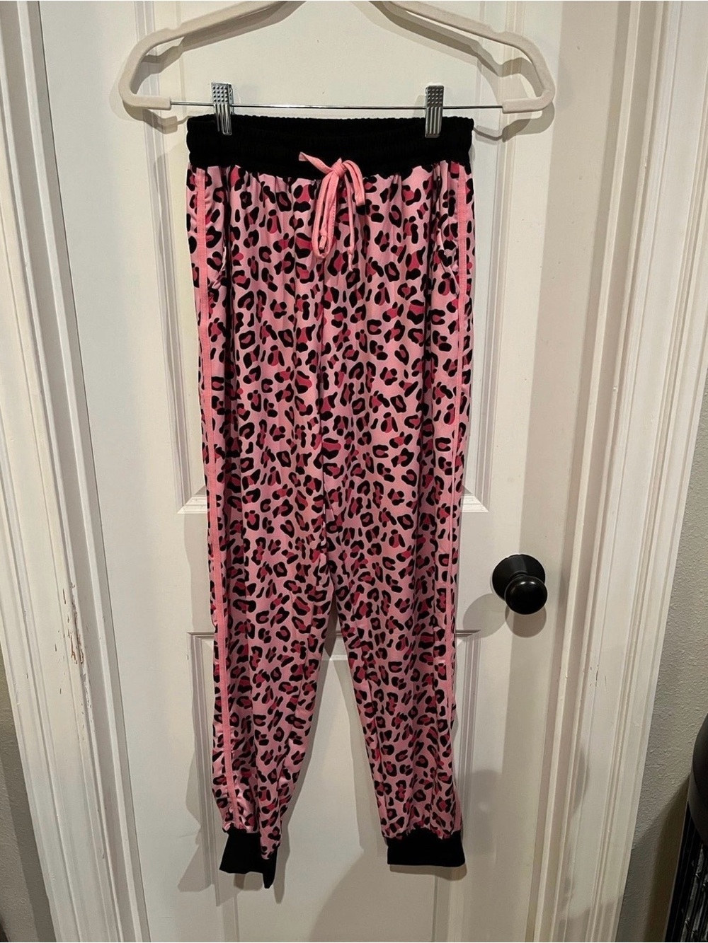 Jess Lea Women's Leopard Print Lounge Jogger Pants in Pink/Black, Size S